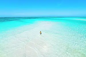 Zanzibar Prints: Aerial view of woman bathing in the transparent sea in the scenic sandbanks
