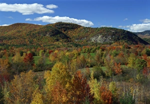 New Hampshire Prints: Aerial view over woodland and rolling hills in fall colours, White Mountain National Park