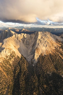Latemar Prints: Aerial view of woods on the ridges of Latemar massif, Dolomites, South Tyrol, Italy