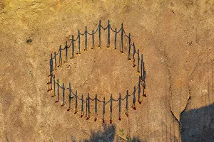 Kids Prints: Aerial view of Yanomami tribe, in a circle, and shadows, southern Venezuela, South America