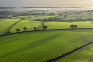Aerial vista of rolling Devon countryside near Spreyton in autumn, Devon, England