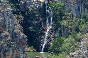 Purity Prints: Aerial of a waterfall at the Serra da Leba mountain pass, Angola, Africa