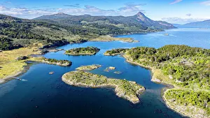 Kayaking Prints: Aerial of Wulaia Bay, Tierra del Fuego, Chile, South America