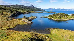 Lush Vegetation Prints: Aerial of Wulaia Bay, Tierra del Fuego, Chile, South America