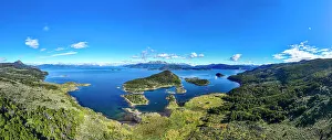 Kayaking Prints: Aerial of Wulaia Bay, Tierra del Fuego, Chile, South America