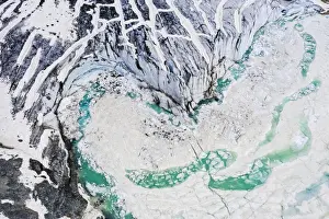 Aerial zenithal view of abstract details of Fellaria glacier, Valmalenco, Valtellina