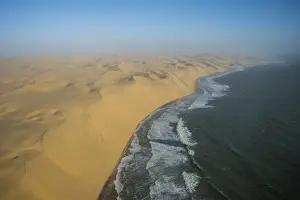 Namibian Prints: Aerials of sand dunes of the Namib Desert meeting the Atlantic Ocean, Namibia, Africa