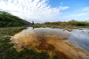 Young Man Prints: Afar man walking close to a geyser, Semera, Afar Region, Ethiopia, Africa