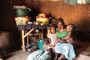 Children Prints: An African mother and her children, Tori, Benin, West Africa, Africa