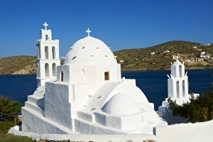 Local Landmarks Prints: Agia Irini Church near the harbour, Ormos, Ios Island, Cyclades, Greek Islands