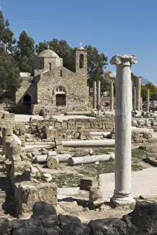 Agia Kyriaki (columns of early Christian Basilica) and the church of Panagia Chrysopolitissa, Paphos, UNESCO World Heritage Site, Cyprus, Europe