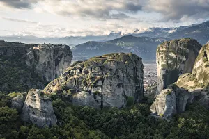 Agios Stefanos and Aghia Triada Monasteries at sunrise, Meteora