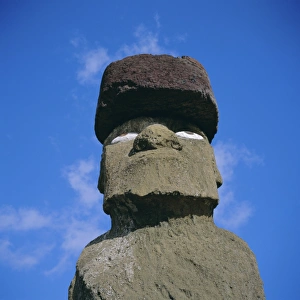 Human Face Prints: Ahu Ko Te Riku at Tahai, the only moai (statue) with restored eyes, Easter Island, Chile
