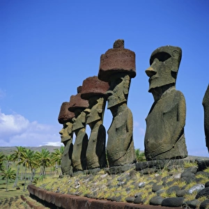Anakena Prints: Ahu Nau Nau at Anakena Beach, Easter Island, Chile