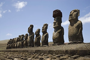 Carved Prints: Ahu Tongariki, UNESCO World Heritage Site, Easter Island (Rapa Nui), Chile, South America