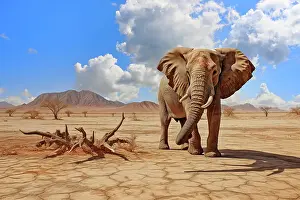 Namibia Prints: AI Generated image of African elephant (Loxodonta africana) in red desert, Africa