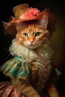 Costumes Prints: AI generated image of Brown cat dressed in colorful medieval attire