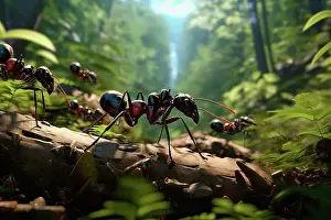Invertebrates Prints: AI generated image of Carpenter ants walking on a dead branch