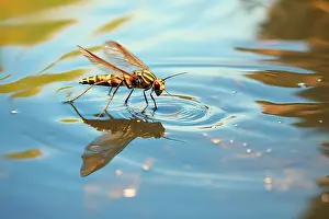 Invertebrate Prints: AI generated image of a Common pond skater walking on the water