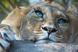 Big Cat Prints: AI generated image of an Imaginary Angola lion with human eyes