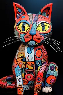 Aesthetics Prints: AI generated image of Imaginary cat in fantasy multicolored style