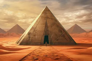 Symbolism Prints: AI generated image of a Pyramids in the desert