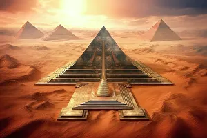 Relics Prints: AI generated image of a Pyramids in the desert