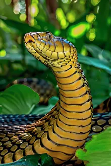 Gaze Prints: AI generated image of a Rearing King cobra, Asia
