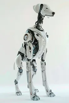 Canine Prints: AI generated image of a Robot dog in front of a white background