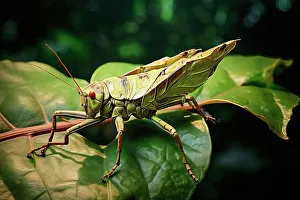 Invertebrate Prints: AI generated image of a Stylized grasshopper on a leaf