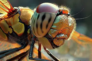 Feathered Prints: AI generated image of Stylized macro photography of a dragonfly head