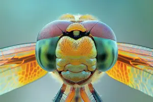 Macro Prints: AI generated image of Stylized macro photography of a dragonfly head