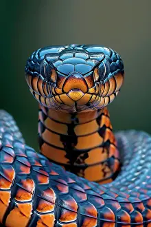 Serpent Prints: AI generated image of a Stylized venomous black mamba portrait, Africa
