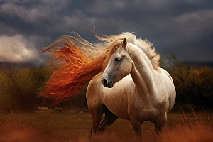 Enchanting Prints: AI generated image of White horse with a flamboyant mane
