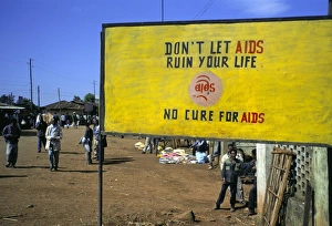 Ethiopia Prints: AIDS sign in the village of Gimbii, Oromo country, Welega state, Ethiopia, Africa