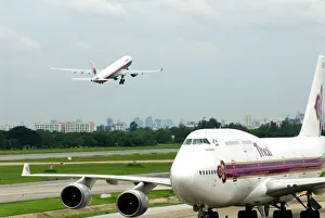 Bangkok Prints: Airplanes taxiing, Don Muang airport, Bangkok, Thailand, Southeast Asia, Asia
