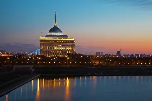 Domes Gallery: The Ak Orda, Presidential Palace of President Nursultan Nazarbayev at dawn, Astana, Kazakhstan