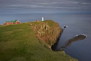 Akraberg lighthouse, Suduroy island, southernmost point of Faroe Islands (Faroes)