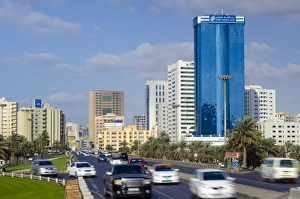 Sharjah Prints: Al-Arouba Street from end of Sharjah Bridge, Sharjah, United Arab Emirates, Middle East