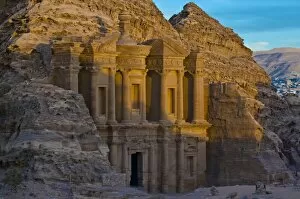 Images Dated 4th November 2009: Al Deir, the monastery at sunset, Petra, UNESCO World Heritage Site, Jordan, Middle East