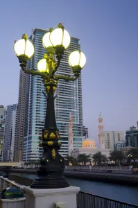 Sharjah Prints: Al Qasba Mosque beside Al Qasba Canal, Sharjah, United Arab Emirates, Middle East