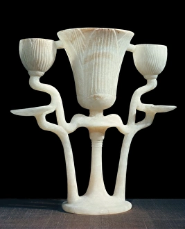 Lamp Prints: Alabaster lamp in shape of three lotus flowers, from the tomb of the pharaoh Tutankhamun