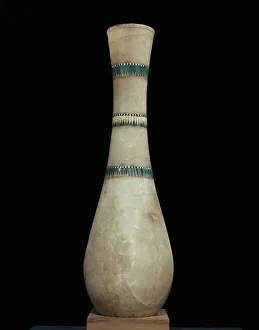 Black Background Prints: Alabaster vase inlaid with floral garlands, from the tomb of the pharaoh Tutankhamun