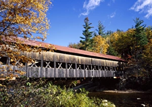 New Hampshire Prints: The Albany covered bridge across a river