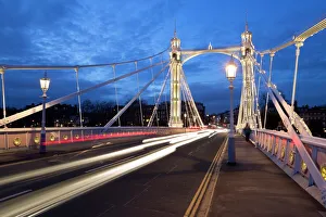 Lamp Post Prints: Albert Bridge at night, Chelsea, London, England, United Kingdom, Europe