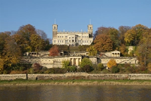 River Elbe Prints: Albrechtsberg Castle, River Elbe, Dresden, Saxony, Germany, Europe