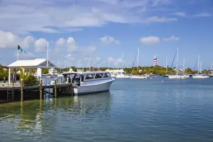 Ferry Terminal Prints: Alburys ferry at Hope Town Harbour Lodge Hotel ferry dock, Hope Town, Elbow Cay