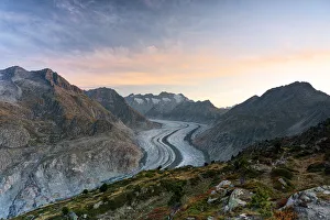 Bernese Alps Prints: Aletsch Glacier at sunrise seen from Hohfluh viewpoint, Bernese Alps, Riederalp