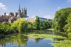 Lily Pad Prints: All Saints Church and River Leam, Royal Leamington Spa, Warwickshire, England, United