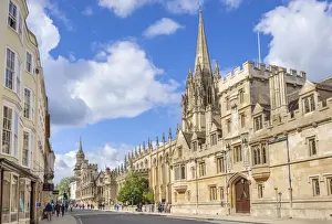 All Souls College Oxford and Tower of the University Church of St. Mary the Virgin, Oxford, Oxfordshire, England, United Kingdom, Europe